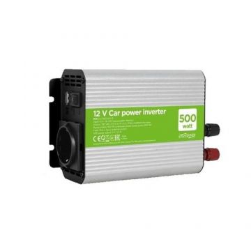 Inverter Energenie EG-PWC500-01, cu sinusoida simulata, Inverter auto, 500W, Schuko x 1, USB 5V 2.1A, baterie 10-16V