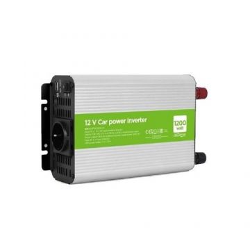 Invertor Energenie EG-PWC1200-01, cu sinusoida simulata, Inverter auto, 1200W, Schuko x 1, USB 5V 2.1A, baterie 10-16V