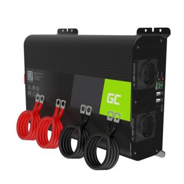 Invertor de tensiune PRO 2000W/4000W 12V la 230V Volt USB DC AC Unda sinusoidala pura Green Cell