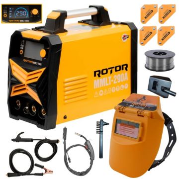 Pachet Aparat de sudura ROTOR MMLT 290, sarma flux si electrod, MIG MMA TIG , LCD Color, Masca automata, Sarma Flux, Suporti Magnetici
