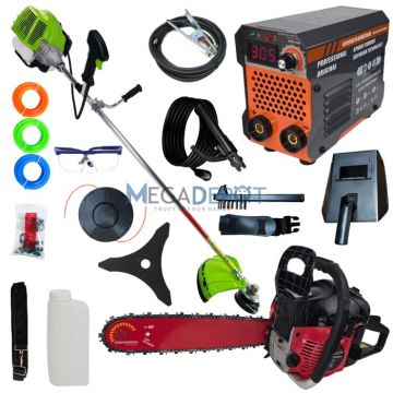Pachet Motocoasa, Motofirastrau si Aparat de sudura UralMash Campion, 7.5 CP, 12.000RPM, 300Ah, lama 40 cm, accesorii incluse